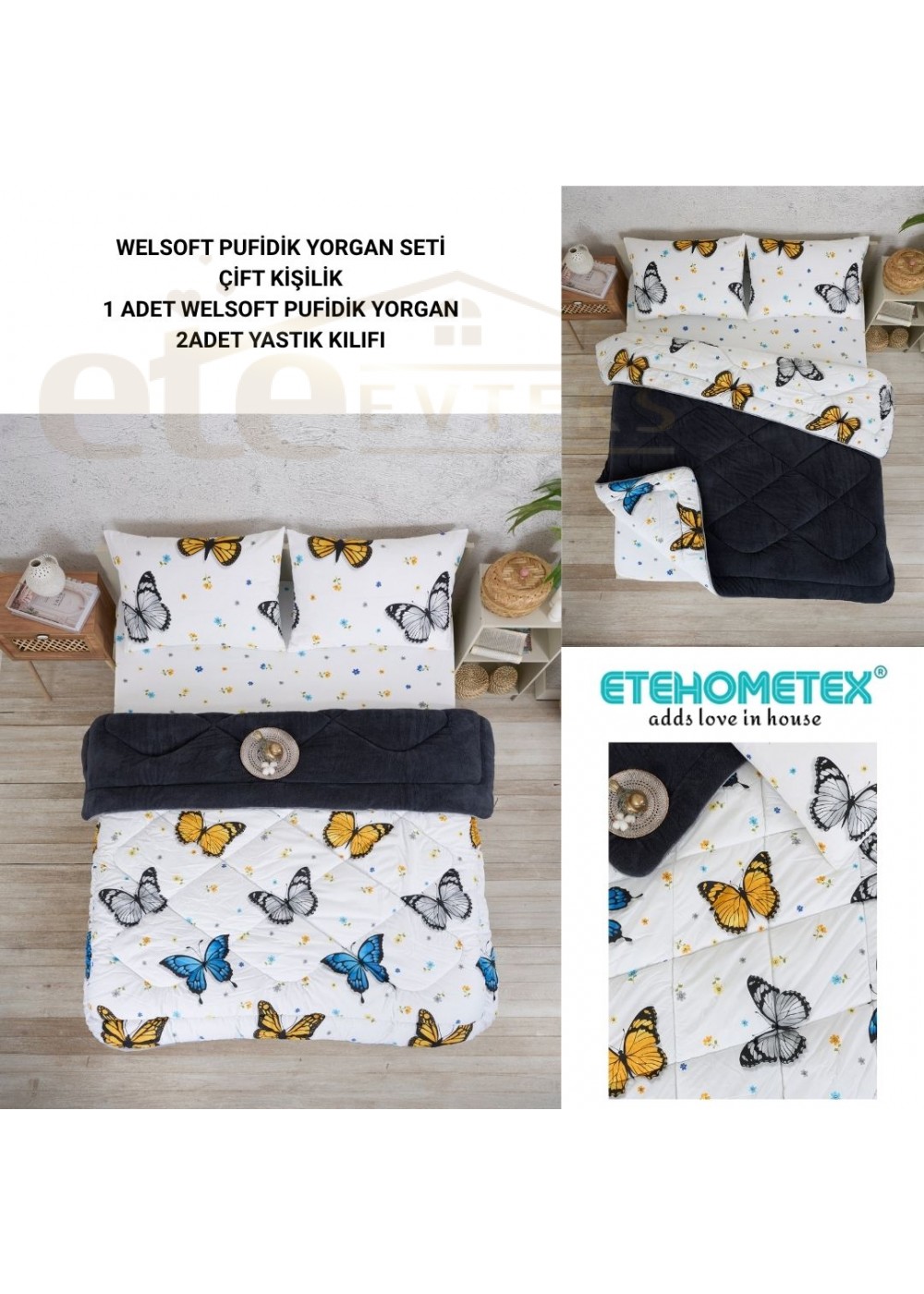ETE HOMETEX ÇİFT KİŞİLİK LÜX WELSOFT YORGAN 195X215CM KELEBEK ANTRASİT 8696474231941 ETE HOMETEX ÇİFT KİŞİLİK LÜX WELSOFT YORGAN 195X215CM KELEBEK ANTRASİT 8696474231941